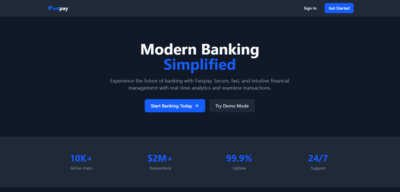 Screenshot of Fastpay — Digital Banking Simulation Platform