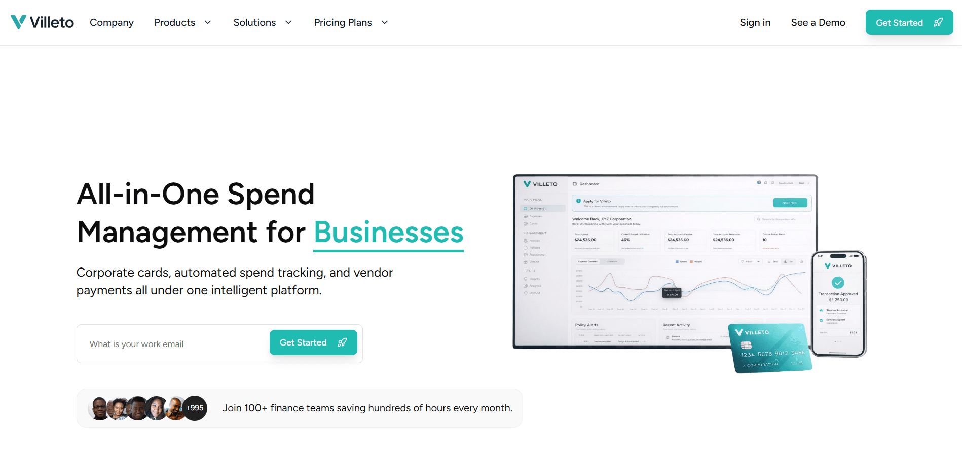 Screenshot of Villeto — Spend Management Platform